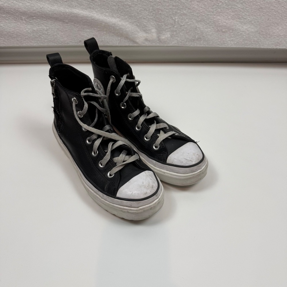 Converse Chuck Taylor All Star Move Black Leather Platform Zip High Top Kids 6
